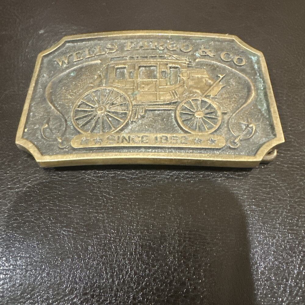 Vintage 1970s Wells Fargo & Co. Belt Buckle Stagecoach 1973 Country Western